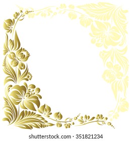 vector gold pattern with flowers, an ethnic Ukrainian ornament, Decorative frame for design