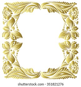 vector gold pattern with flowers, an ethnic Ukrainian ornament, Decorative frame for design