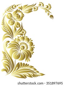 vector gold pattern with flowers, an ethnic Ukrainian ornament, Decorative frame for design