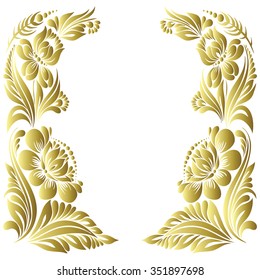 vector gold pattern with flowers, an ethnic Ukrainian ornament, Decorative frame for design