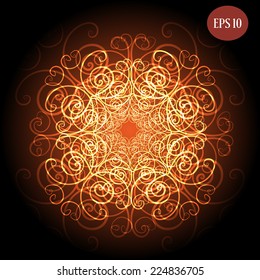 Vector gold pattern similar a flower on black background