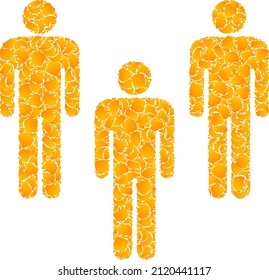 Vektorgold Menschen Massen-Mosaik-Symbol. Die Menge der Menschen ist einzeln auf weißem Hintergrund. Gold Elemente Mosaik basierend auf Menschen Menschenmenge Symbol. Mosaike Menschen Menschenmenge ikonisches Bild ist mit gelben Gegenständen komponiert.