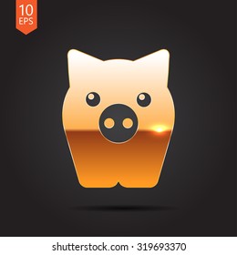 Vector gold pig icon on dark background 