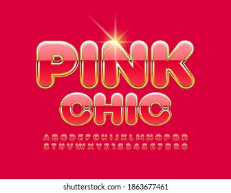 Oro vectorial y letra rosa chic. Alfabeto brillante de glamur. Conjunto de letras y números de lujo