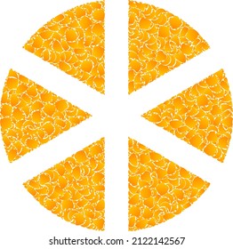 Vector gold pizza mosaic icon. Pizza is isolated on a white background. Golden items mosaic based on pizza icon. Mosaic pizza iconic image is constructed of yellow items.