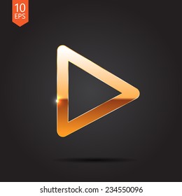 Vector gold play icon isolated on dark background. Eps10