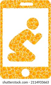 Vector gold pray app mosaic icon. Pray app is isolated on a white background. Golden items mosaic based on pray app icon. Mosaic pray app iconic image is constructed of yellow items.