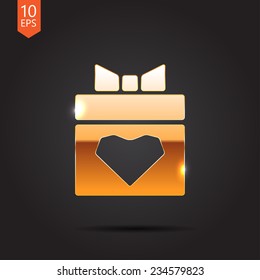 Vector gold present heart icon isolated on dark background. Eps10
