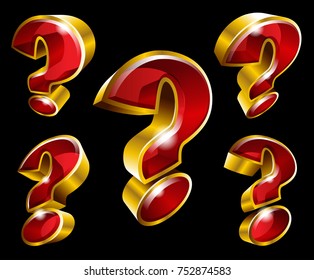 Vector gold question mark symbol in 3D style with different angles