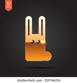 Vector gold rabbit icon on dark background 