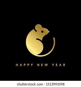 Vector Gold Rat Happy New Year Card For 2020 Vision With Rat Icon. Mouse Icon. Seasonal Holiday Flyer, Greetings And Invitations Cards And Christmas Themed Congratulations And Banners.