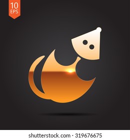 Vector gold rat or mouse icon on dark background 