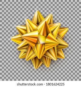 Vector Gold Realistic Bow Isolated on Transparent Background. Decorative gift holidays design element 