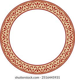 Oro Vector con adorno redondo nacional árabe rojo.  Círculo étnico, marco, anillo de pueblos orientales. Pintura persa.
