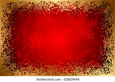 Vector gold and red background with snowflakes 