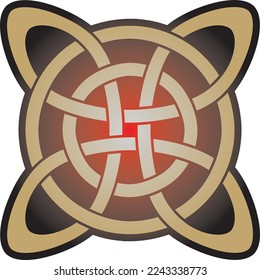 Oro vectorial y nudo celta rojo. Ornamento de antiguos pueblos europeos. El signo y símbolo de los irlandeses, escoceses, británicos, francos.