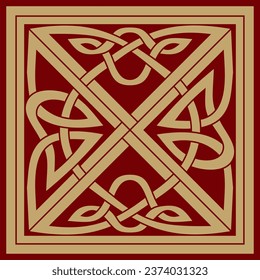 Oro vectorial y nudo celta rojo. Ornamento de antiguos pueblos europeos. El signo y símbolo de los irlandeses, escoceses, británicos, francos.