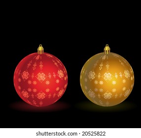 Vector gold - red christmas ball with winter ornament.