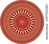 Vector gold with red classic Greek round ornament. Circle of Ancient Greece and the Roman Empire. Byzantine painting of walls, floors and ceilings. Decoration of European palaces.
