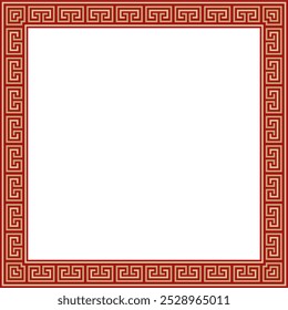 Vector gold with red classic Greek square ornament. Rectangle of Ancient Greece and Roman Empire. Byzantine painting of walls, floors and ceilings. Decoration of European palaces.
