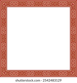 Vector gold with red classic Greek square ornament. Rectangle of Ancient Greece and Roman Empire. Byzantine painting of walls, floors and ceilings. Decoration of European palaces.
