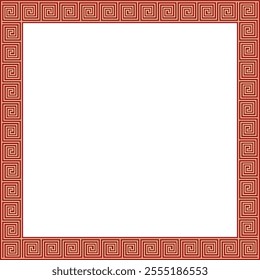 Vector gold with red classic Greek square ornament. Rectangle of Ancient Greece and Roman Empire. Byzantine painting of walls, floors and ceilings. Decoration of European palaces.
