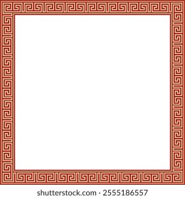 Vector gold with red classic Greek square ornament. Rectangle of Ancient Greece and Roman Empire. Byzantine painting of walls, floors and ceilings. Decoration of European palaces.
