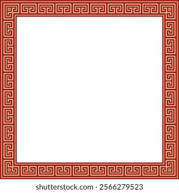 Vector gold with red classic Greek square ornament. Rectangle of Ancient Greece and Roman Empire. Byzantine painting of walls, floors and ceilings. Decoration of European palaces.
