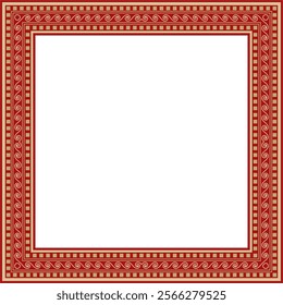 Vector gold with red classic Greek square ornament. Rectangle of Ancient Greece and Roman Empire. Byzantine painting of walls, floors and ceilings. Decoration of European palaces.
