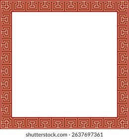 Vector gold with red classic Greek square ornament. Rectangle of Ancient Greece and Roman Empire. Byzantine painting of walls, floors and ceilings. Decoration of European palaces.
