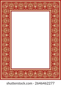 Vector gold with red classic Greek square ornament. Rectangle of Ancient Greece and Roman Empire. Byzantine painting of walls, floors and ceilings. Decoration of European palaces.
