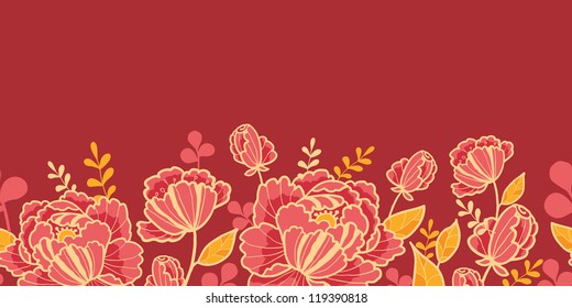 Vector gold and red flowers elegant horizontal seamless pattern background ornament