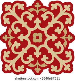 Vector gold with red gothic ornament. Medieval European art. Traditional patterns of Catholic cathedrals.
