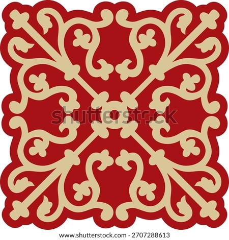 Vector gold with red gothic ornament. Medieval European art. Traditional patterns of Catholic cathedrals.

