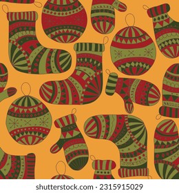 Vector gold, red, green christmas pattern