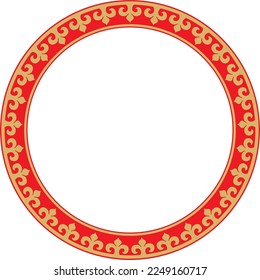 Vector gold and red Kazakh national round pattern, frame. Ethnic ornament of the nomadic peoples of Asia, the Great Steppe, Kazakhs, Kirghiz, Kalmyks, Mongols, Buryats, Turkmens