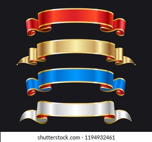 Vector, gold, red merry christmas ribbon banners set,  Paper scrolls, Ribbons, stickers.