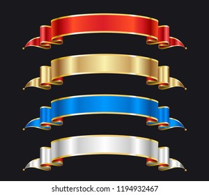 Vector, gold, red merry christmas ribbon banners set,  Paper scrolls, Ribbons, stickers.