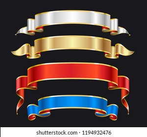 Vector, gold, red merry christmas ribbon banners set,  Paper scrolls, Ribbons, stickers.