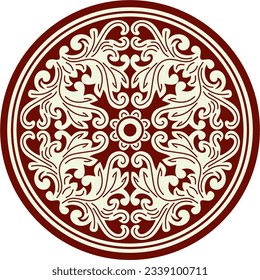 Заголовок: Vector gold and red round ancient Byzantine ornament. Classical circle of the Eastern Roman Empire, Greece. Pattern motifs of Constantinople.

