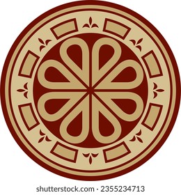 Vector gold and red round ancient Byzantine ornament. Classical circle of the Eastern Roman Empire, Greece. Pattern motifs of Constantinople.
