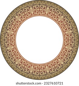 Vector gold and red round classic renaissance ornament. Circle, ring european border, revival style frame.
