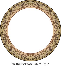 Vector gold and red round classic renaissance ornament. Circle, ring european border, revival style frame.
