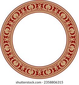 Oro vectorial y ornamento de renacimiento clásico redondo rojo. Círculo, anillo de frontera europea, marco de estilo de reactivación.
