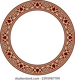 Vector gold and red round classic renaissance ornament. Circle, ring european border, revival style frame.
