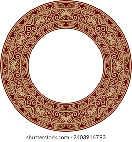 Vector gold and red round classic renaissance ornament. Circle, ring european border, revival style frame.
