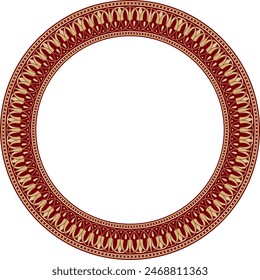 Vector gold and red round classic Greek meander ornament. Pattern, circle of Ancient Greece. Border, frame, ring of the Roman Empire.
