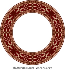 Vector gold and red round classic renaissance ornament. Circle, ring european border, revival style frame