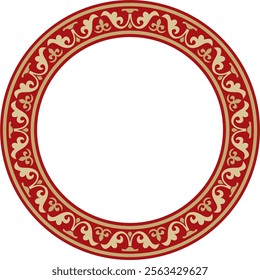 Vector gold with red round classic byzantine ornament. Circle, ring, border, Ancient Greece, Eastern Roman Empire frame. Decoration of the Russian Orthodox Church
