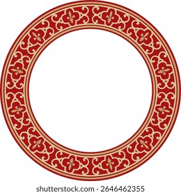 Vetor ouro e vermelho redondo clássico ornamento renascentista. Círculo, anel, borda europeia, quadro estilo avivamento

